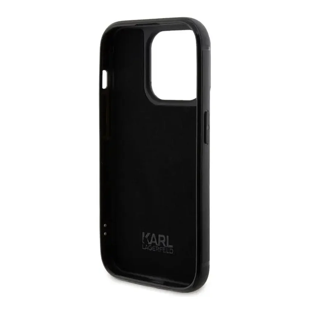 Karl Lagerfeld - Rhinestone with Logo Metal Plate Case for iPhone 15 Pro - Silver - Image 4