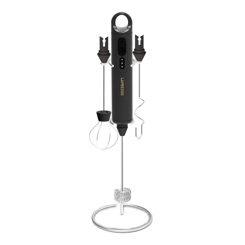 LePresso 3-in-1 Rechargeable Frother - Black | Multi-Speed Mixer for Batter, Cream, and Milk Frothing
