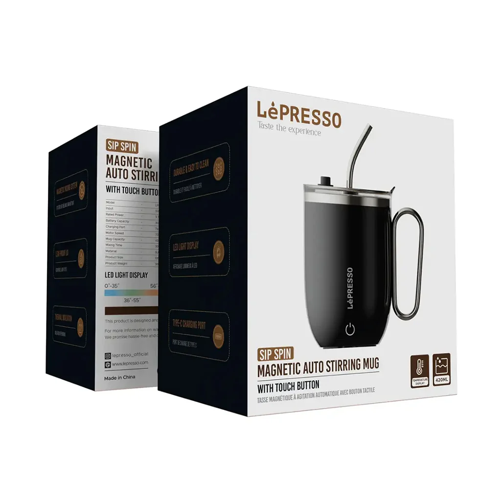 Lepresso Sip Spin Magnetic Auto Stirring Mug with Touch Button - Image 2