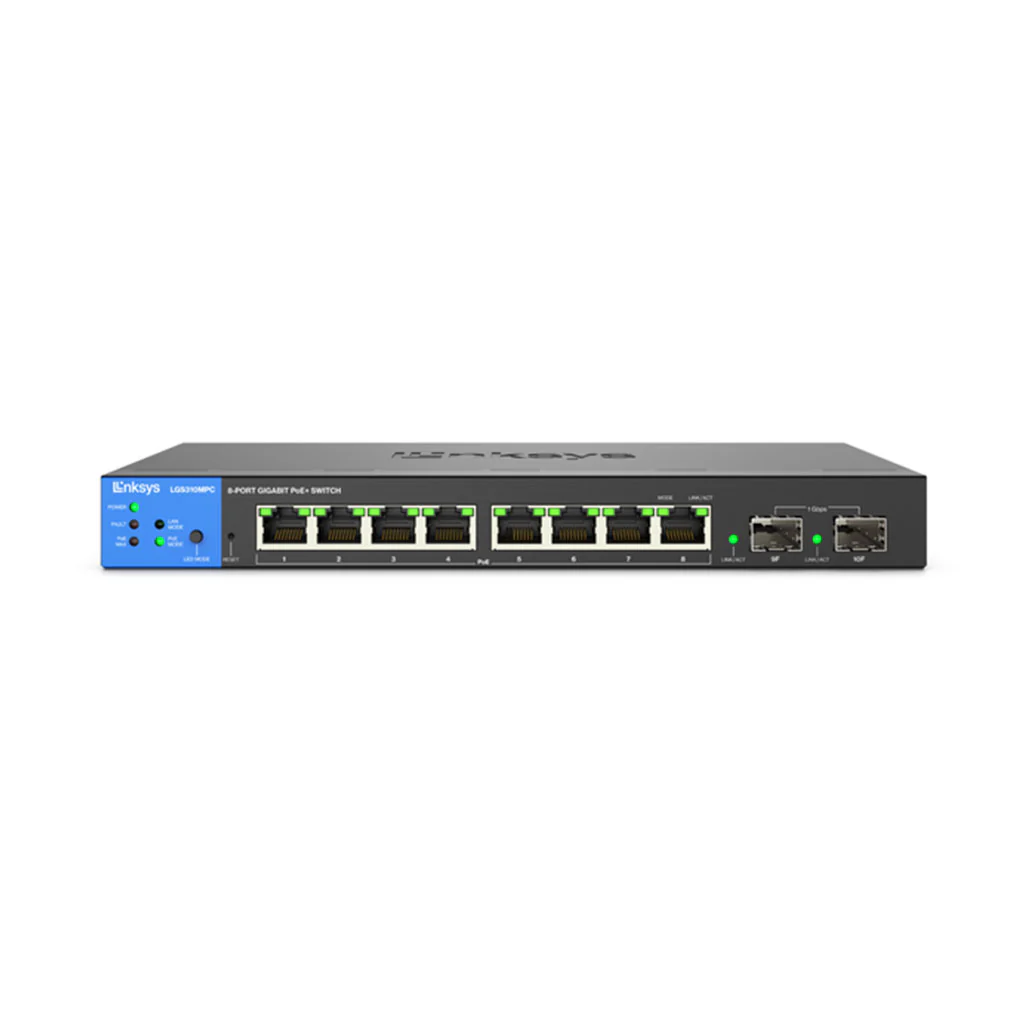 Linksys LGS310MPC - 8-Port Managed Gigabit PoE+ Switch with 2 1G SFP Uplinks