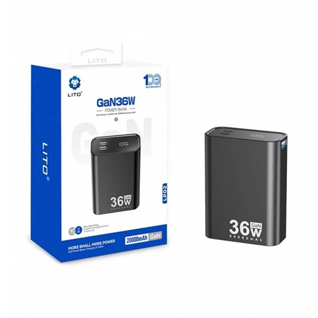LITO LP02 20000mAh 36W GaN Power Bank – Ultra-Compact Fast Charger with PD & USB-A Dual Output