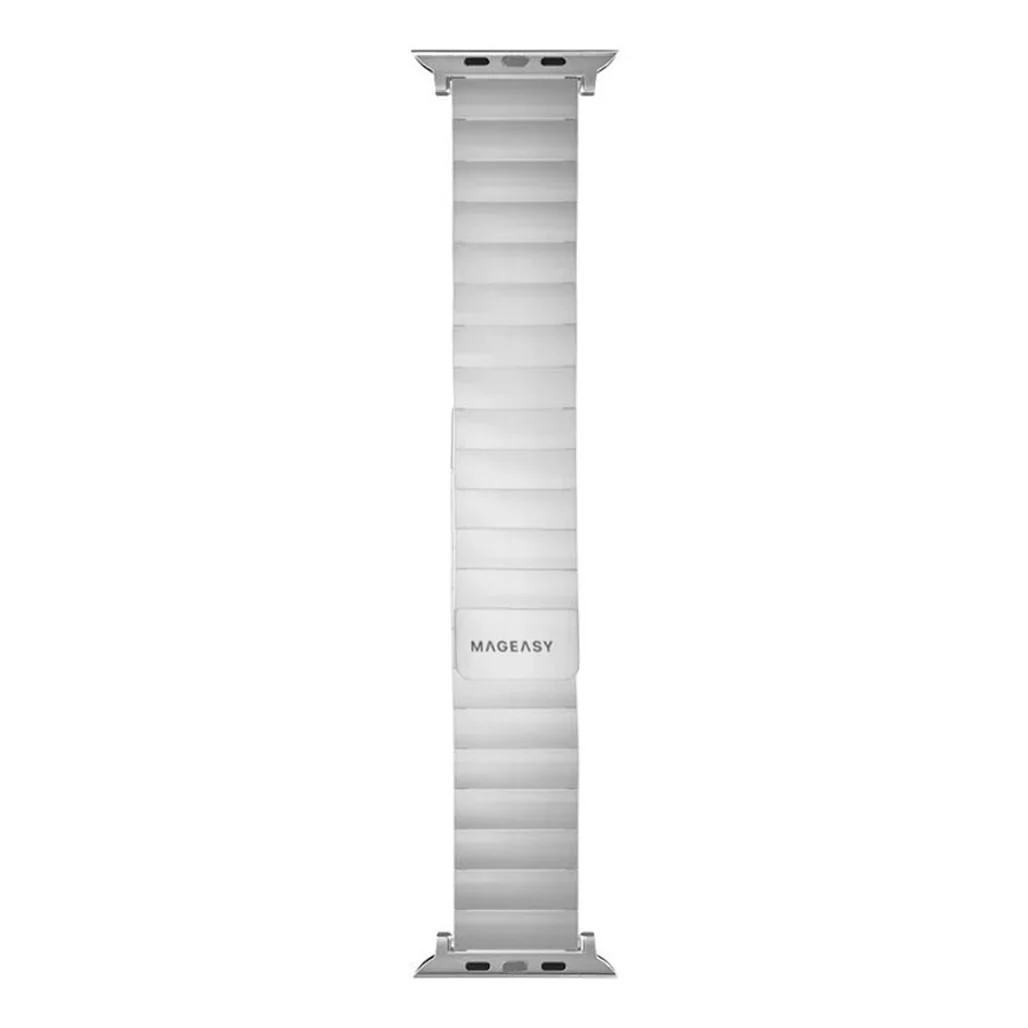 Mageasy Maestro Magnetic Stainless Steel Band for Apple Watch 42mm/44mm/45mm/49mm - Silver Chain Strap