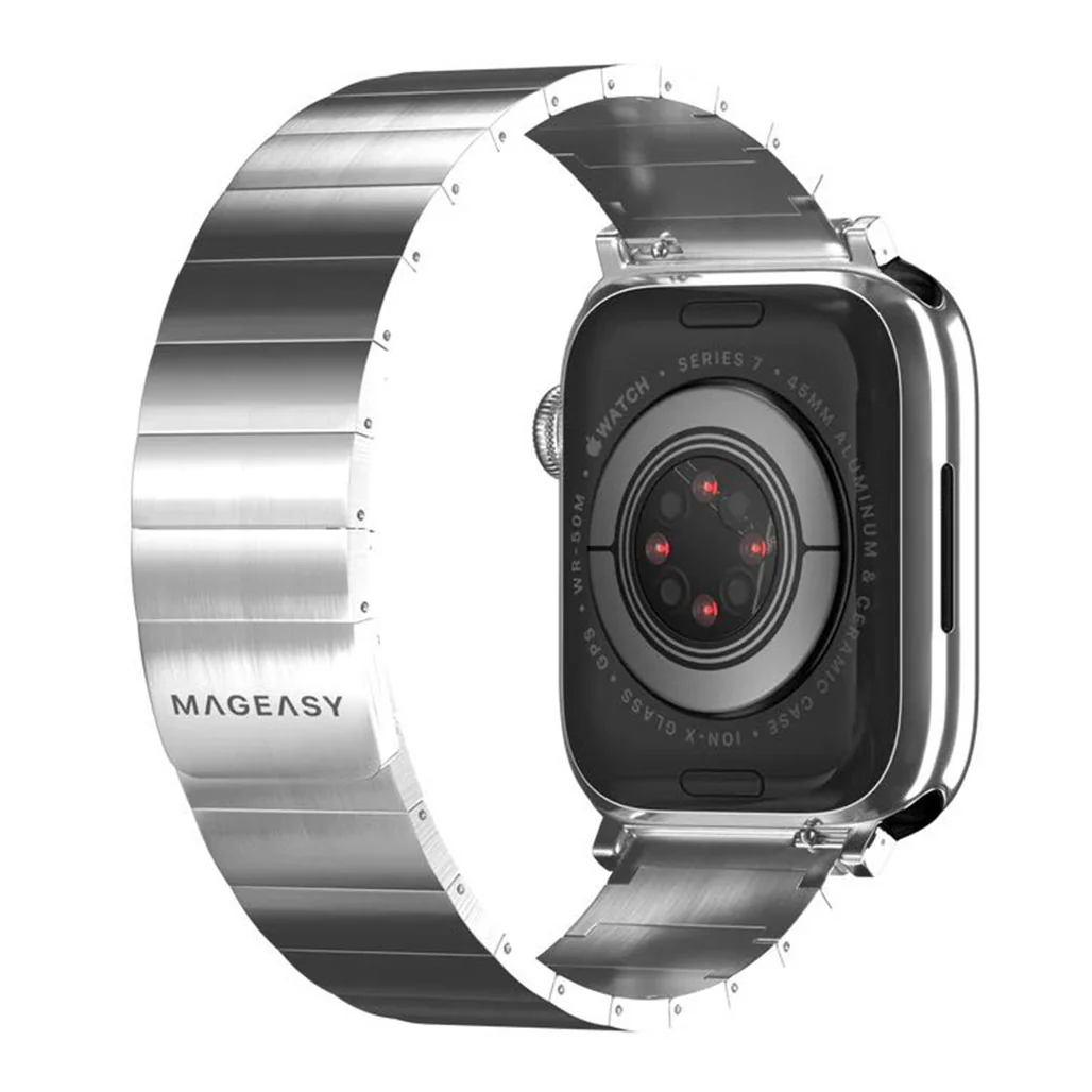 Mageasy Maestro Magnetic Stainless Steel Band for Apple Watch 42mm/44mm/45mm/49mm - Silver Chain Strap - Image 5