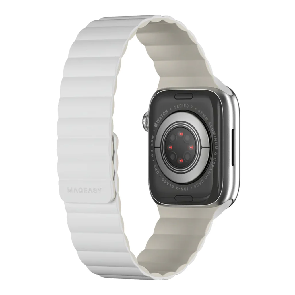 Mageasy SKIN Silicone Magnetic Apple Watch Band 44mm/45mm/49mm - White | Waterproof & Sweat-Resistant - Image 4