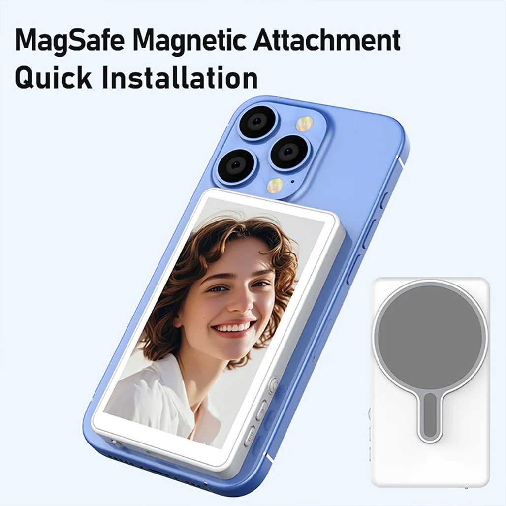 Magnetic Phone Vlog Selfie Monitor Screen – 4.02" 1080P Wireless & Wired Recording, Magnetic Attachment, Real-Time Display for Rear Camera Selfies, Vlogging, Live Streaming, and TikTok – Compatible with iPhone - Image 5