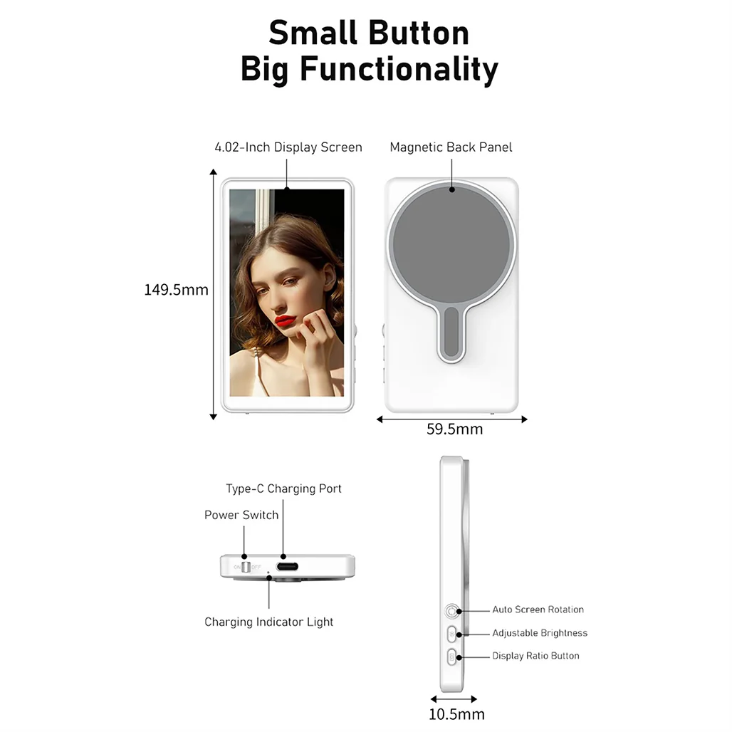 Magnetic Phone Vlog Selfie Monitor Screen – 4.02" 1080P Wireless & Wired Recording, Magnetic Attachment, Real-Time Display for Rear Camera Selfies, Vlogging, Live Streaming, and TikTok – Compatible with iPhone - Image 7