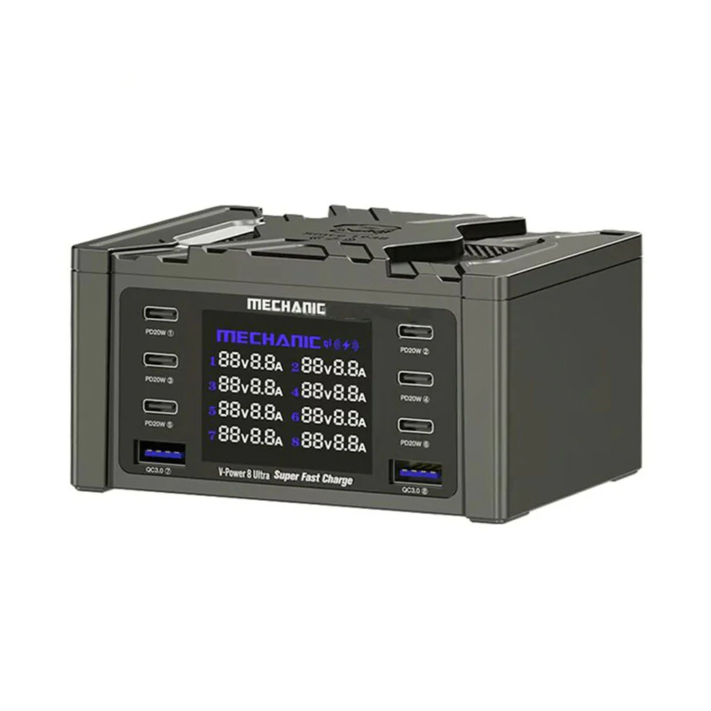 Mechanic V-Power 8 Ultra Wireless QC3.0 Charging Dock - 8 Port LCD Display Fast Charger