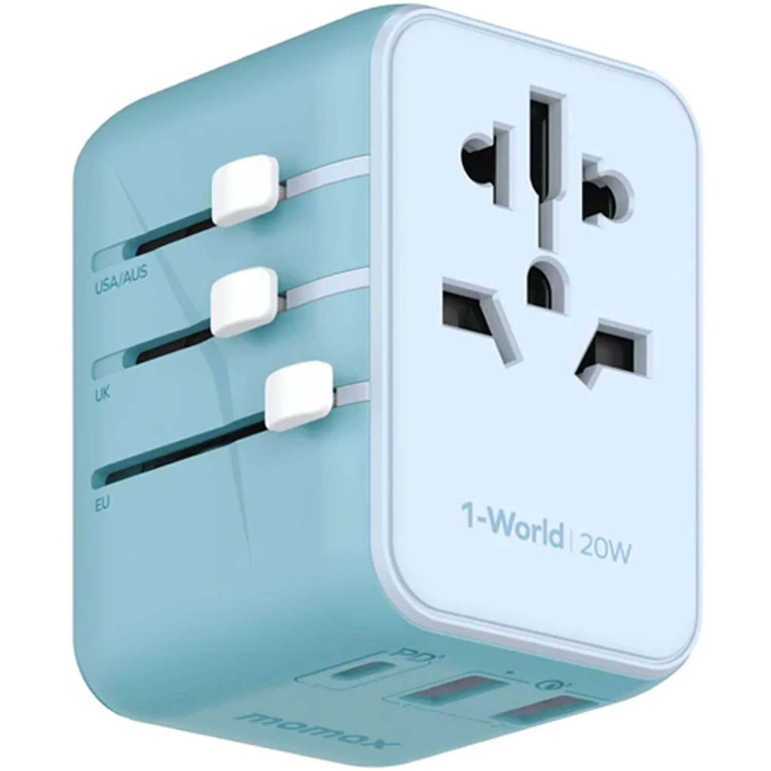 Momax 1-World 20W 3 Ports AC Travel Adapter - Versatile Charging for 150+ Countries