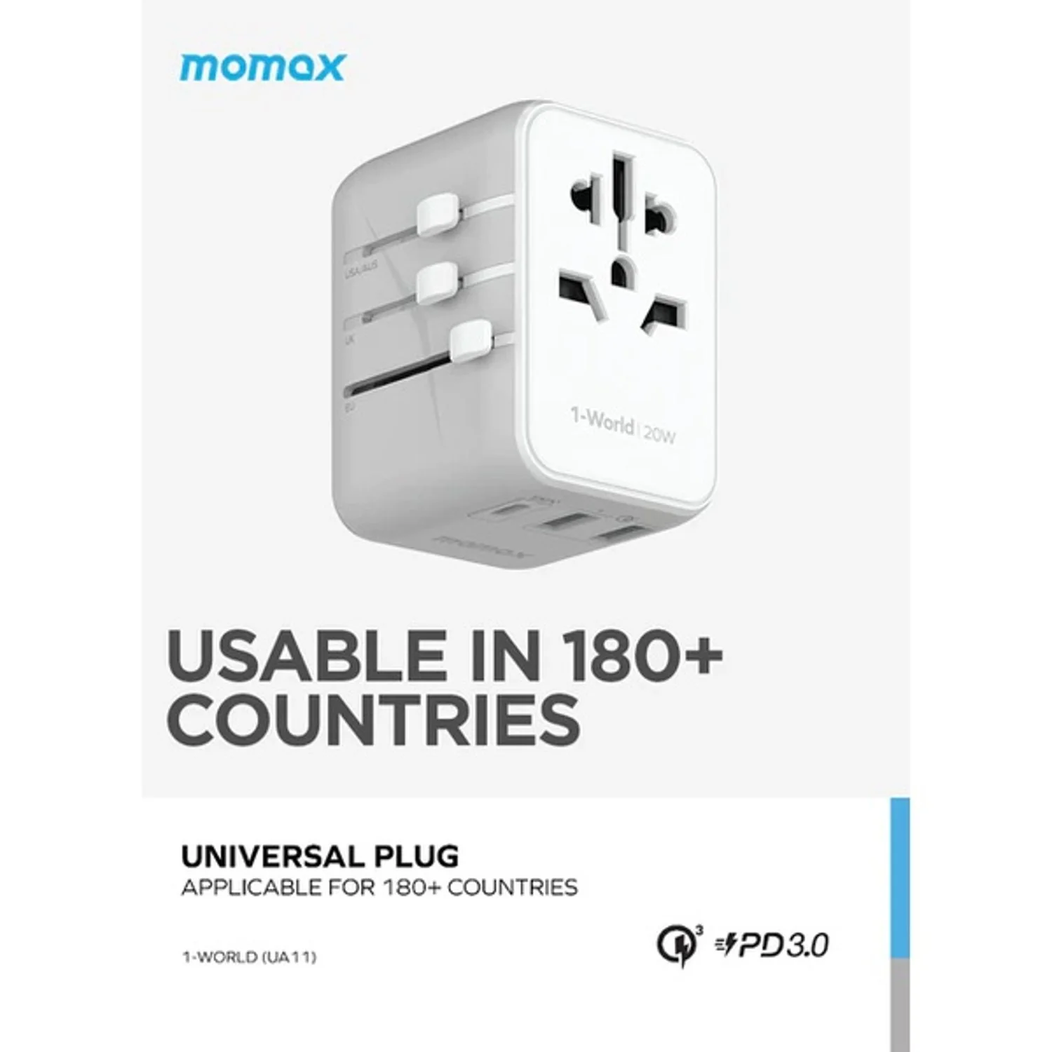 Momax 1-World 20W 3 Ports AC Travel Adapter - Versatile Charging for 150+ Countries - Image 10