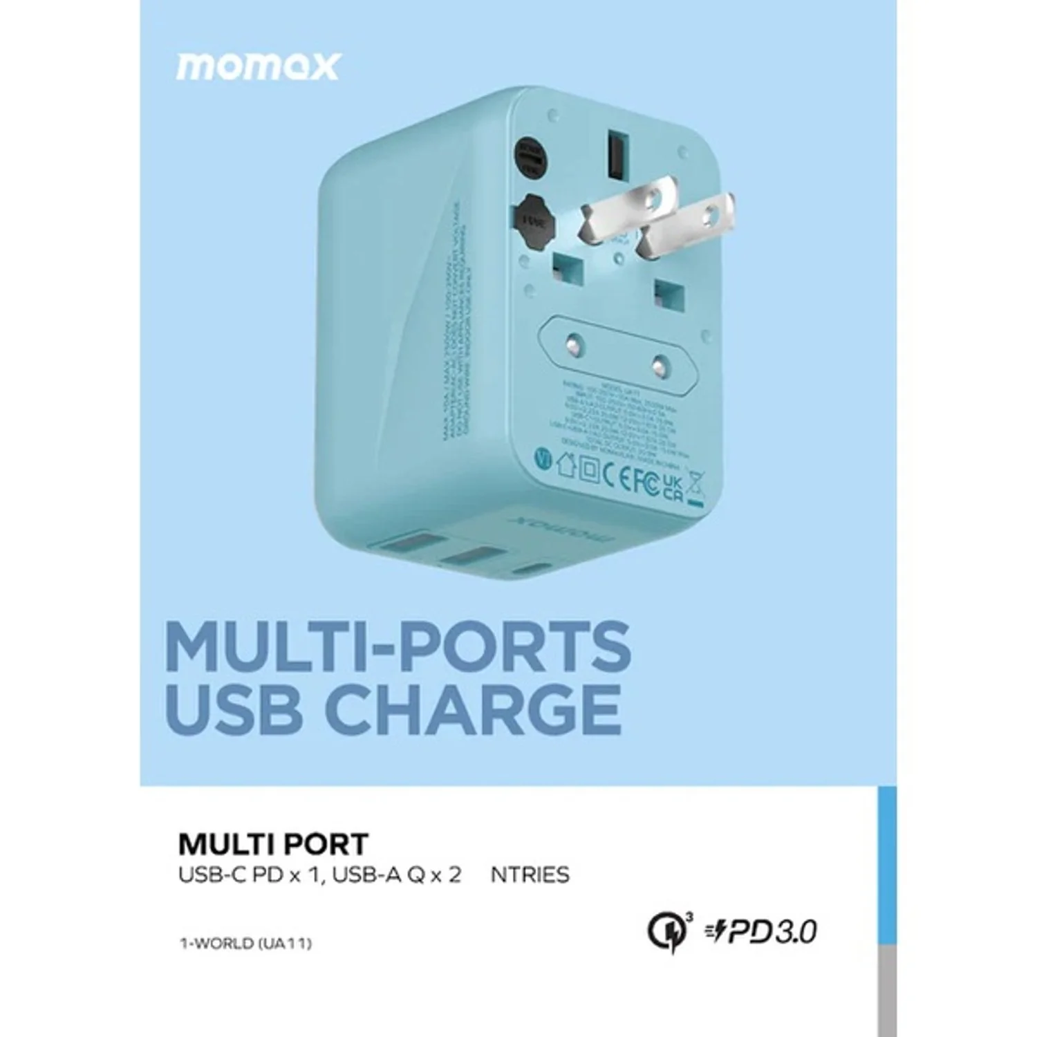 Momax 1-World 20W 3 Ports AC Travel Adapter - Versatile Charging for 150+ Countries - Image 4