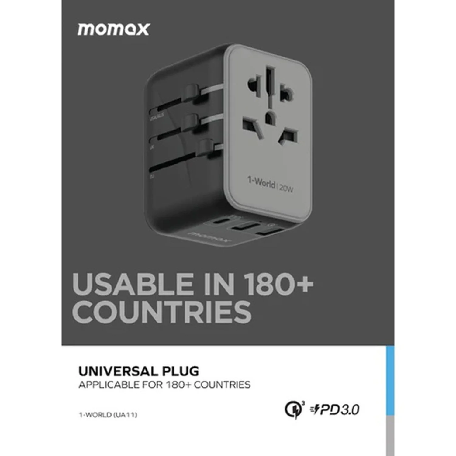 Momax 1-World 20W 3 Ports AC Travel Adapter - Versatile Charging for 150+ Countries - Image 7