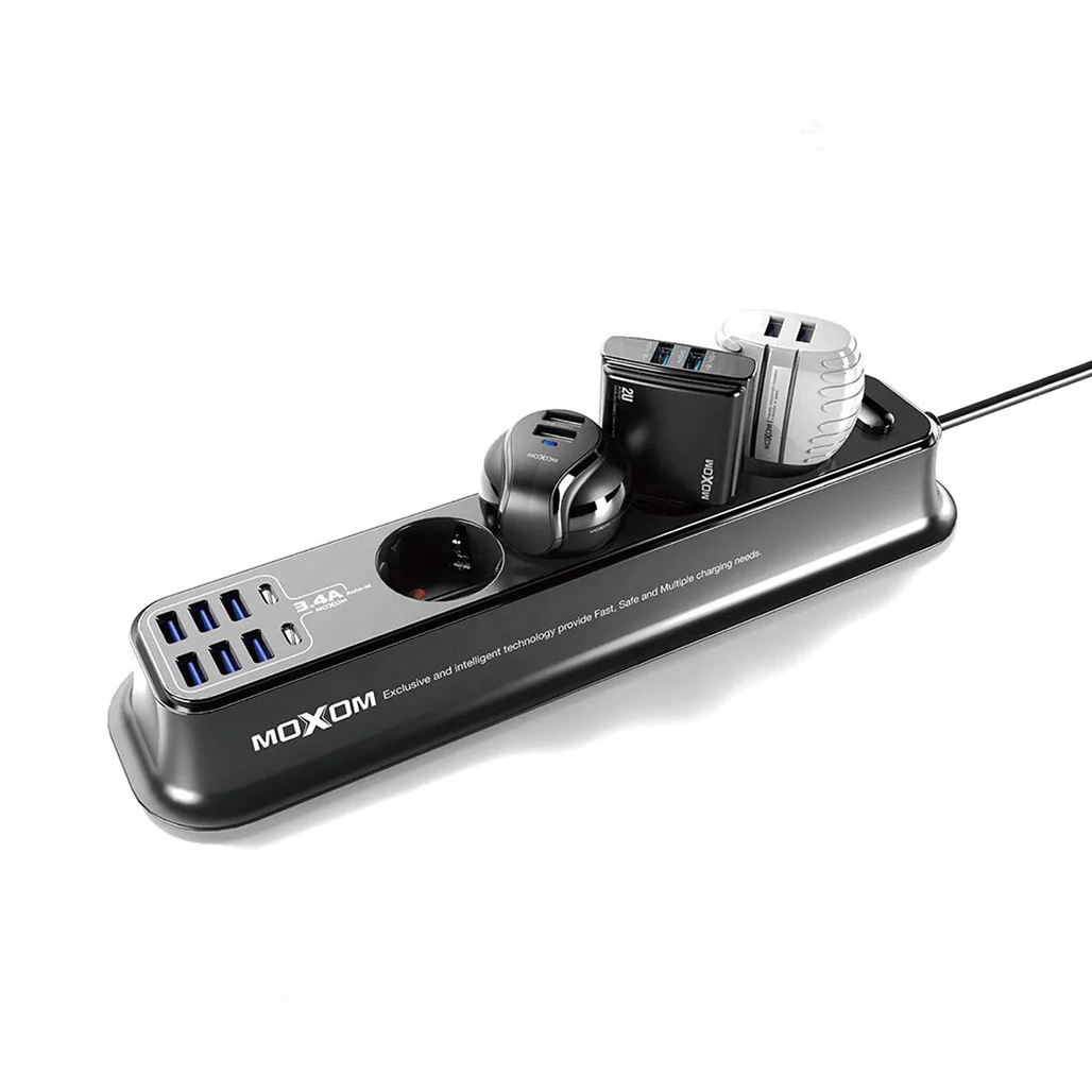 Moxom MX-ST05 Safety Power Strip | 4 Sockets & 8 USB Ports for Home and Travel