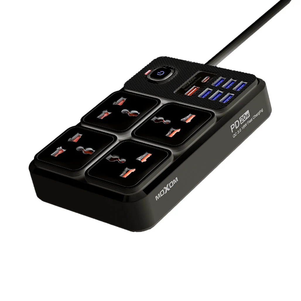 Moxom MX-ST17 EU 2 Meter Power Strip | 7 USB + 1 PD 20W, 2500W Max Outlets, 12-in-1 Multi-Function Power Hub - Image 2