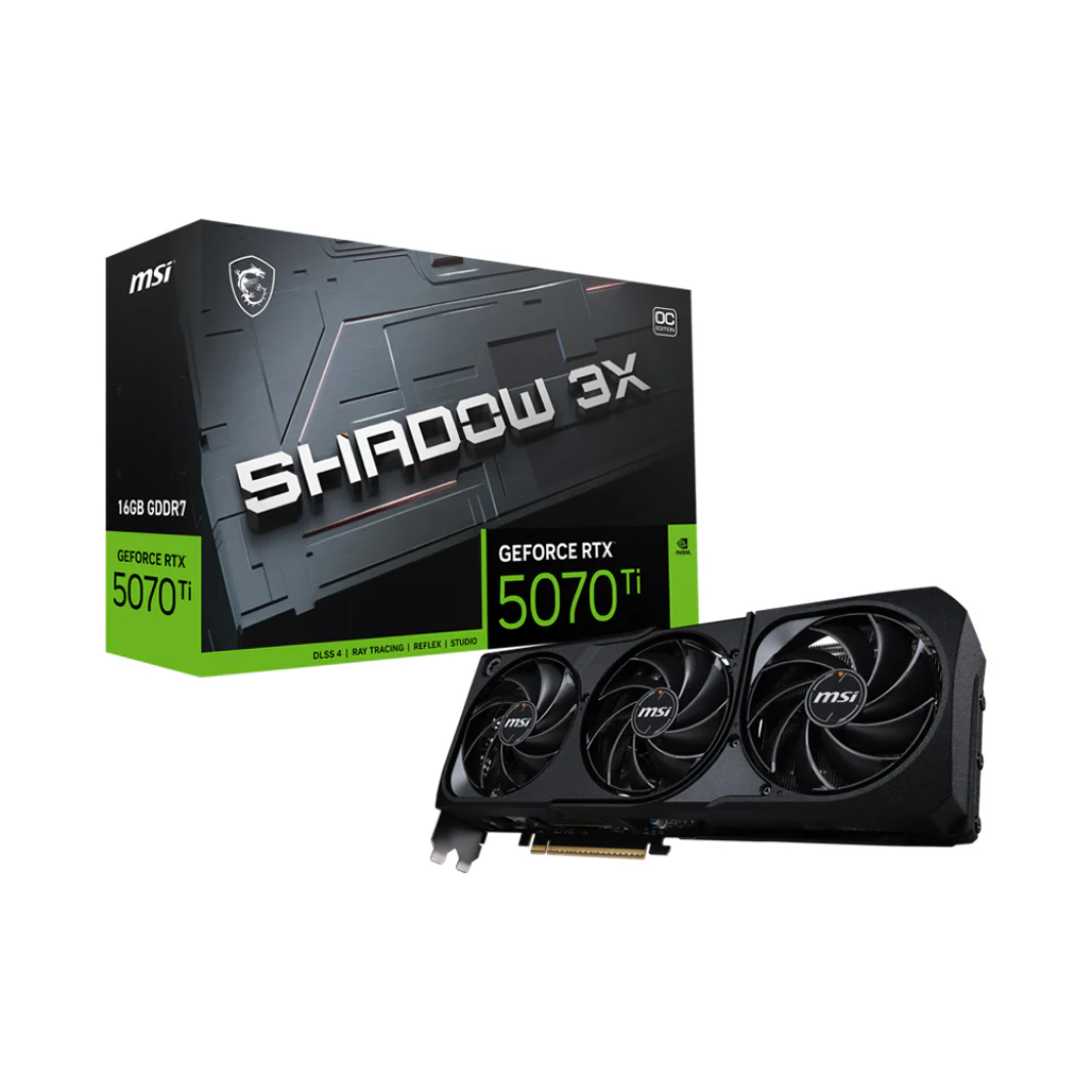 MSI GeForce RTX 5070 Ti 16G SHADOW 3X OC Graphics Card – DLSS 4, GDDR7, Triple-Fan, SFF-Ready