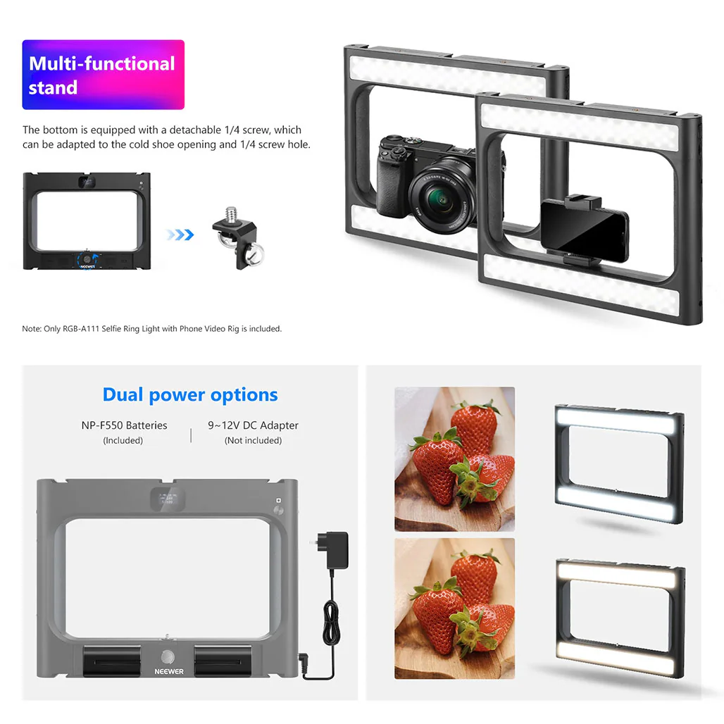 Neewer RGB-A111 RGB Rig Light Stabilizer with Adjustable Hue, Brightness, and Scene Modes - Image 3