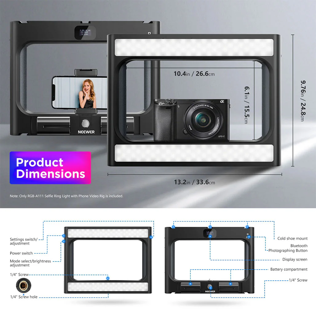 Neewer RGB-A111 RGB Rig Light Stabilizer with Adjustable Hue, Brightness, and Scene Modes - Image 4