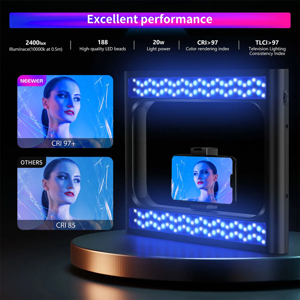Neewer RGB-A111 RGB Rig Light Stabilizer with Adjustable Hue, Brightness, and Scene Modes - Image 5