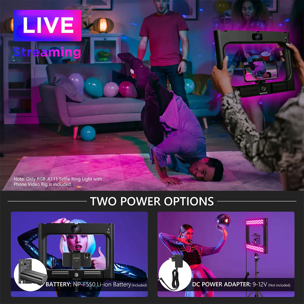 Neewer RGB-A111 RGB Rig Light Stabilizer with Adjustable Hue, Brightness, and Scene Modes - Image 9