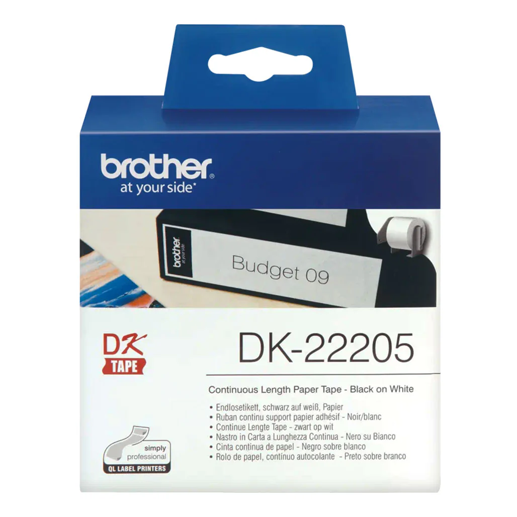 Original Brother DK-22205 continuous length label roll - black on white, 62mm wide - Image 2