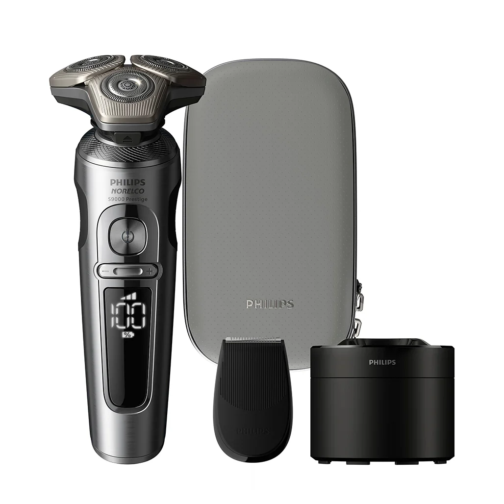 Philips Norelco S9000 Prestige Wet & Dry Electric Shaver with SenseIQ – Skin-Level Precision Shaving for Sensitive Skin