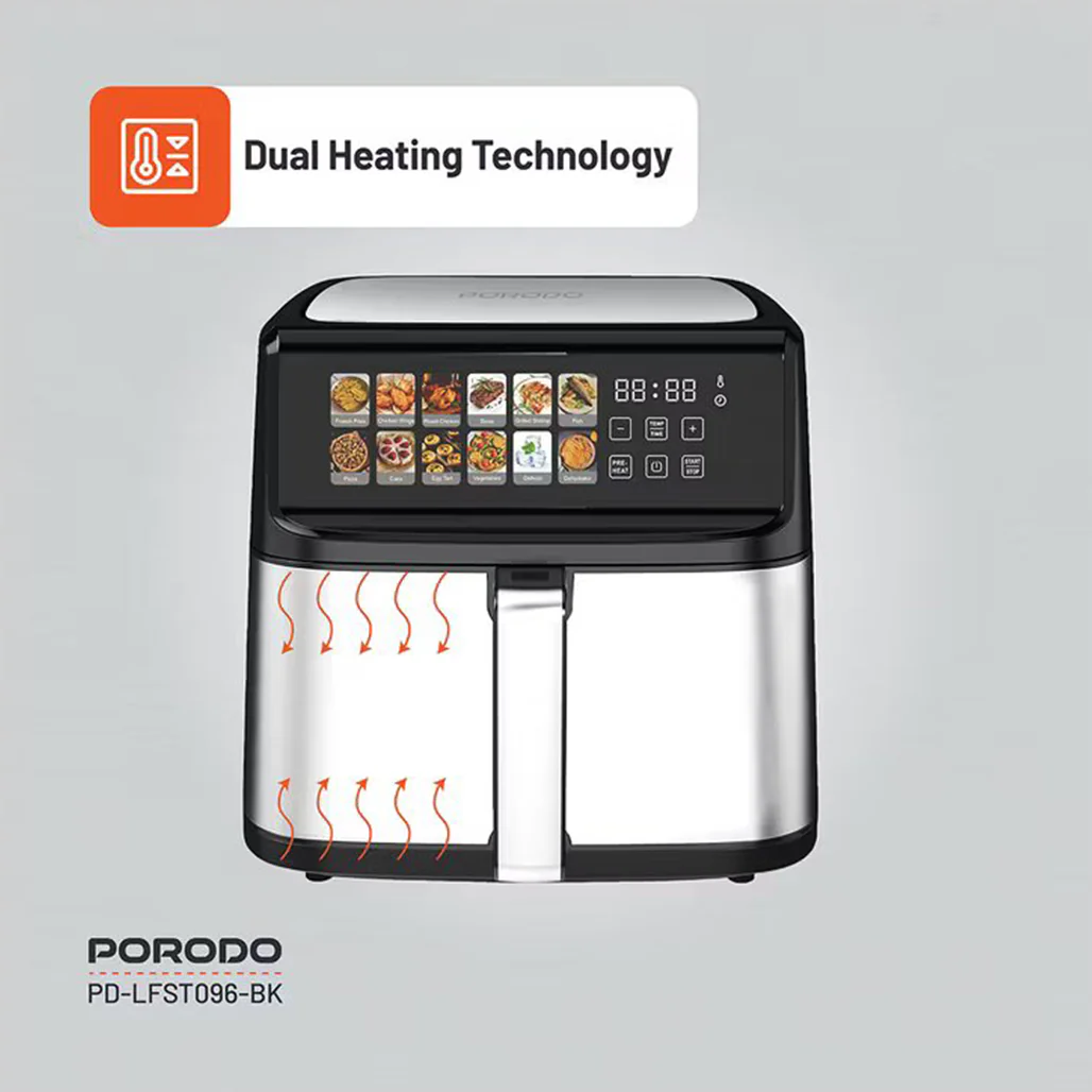 Porodo 11L Dual Mode Touch Control Air Fryer – Black - Image 6