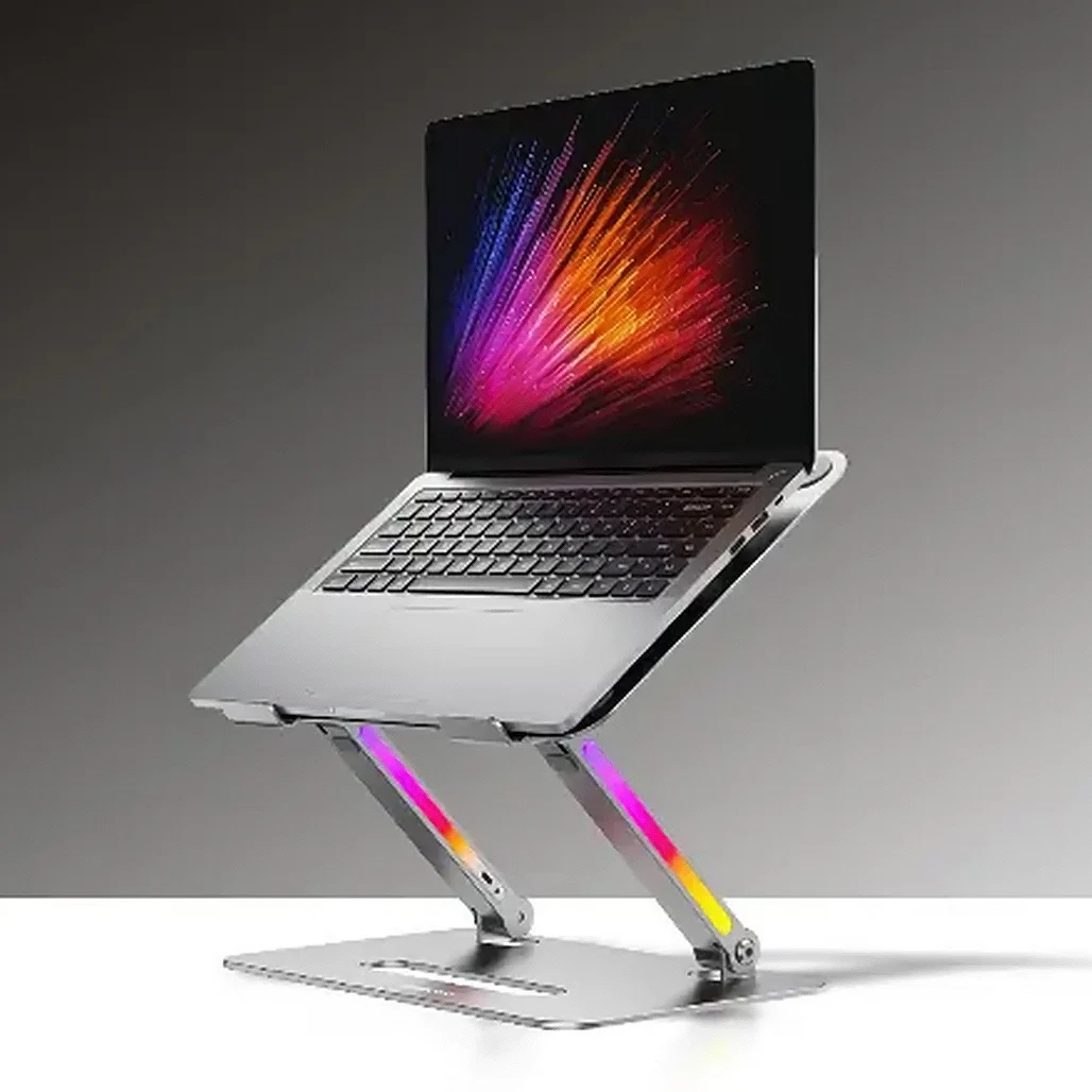 Porodo 17.3" Adjustable Aluminum Laptop Stand with RGB Lighting - Gray - Image 3