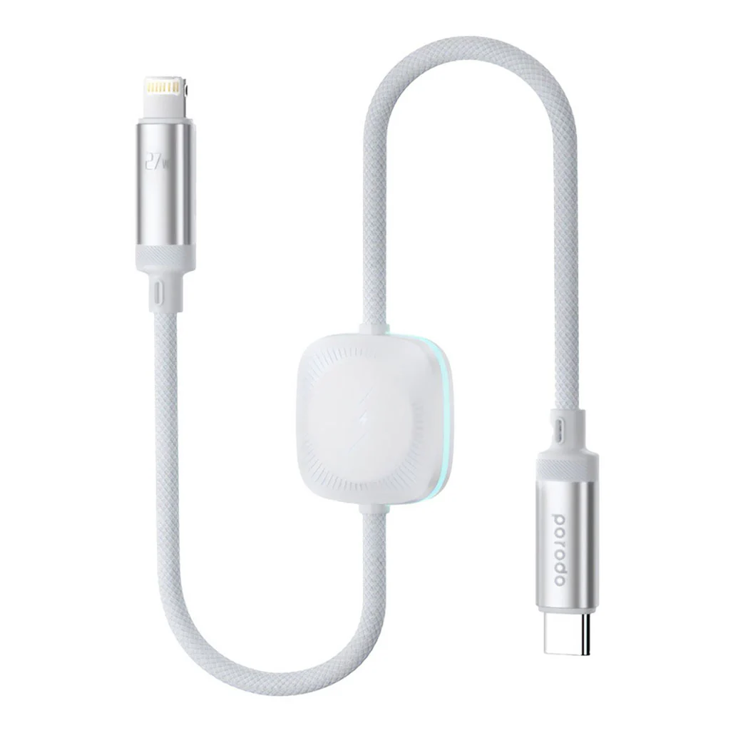 Porodo 2 in 1 C-L 27W Cable with Wireless Watch Charger 1.2M- White | PD-2N1CLWC-WH