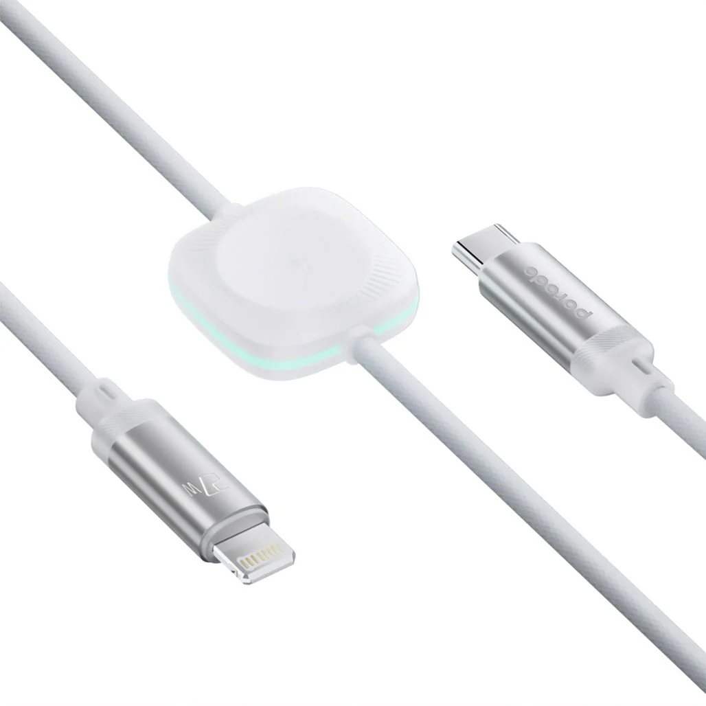 Porodo 2 in 1 C-L 27W Cable with Wireless Watch Charger 1.2M- White | PD-2N1CLWC-WH - Image 2