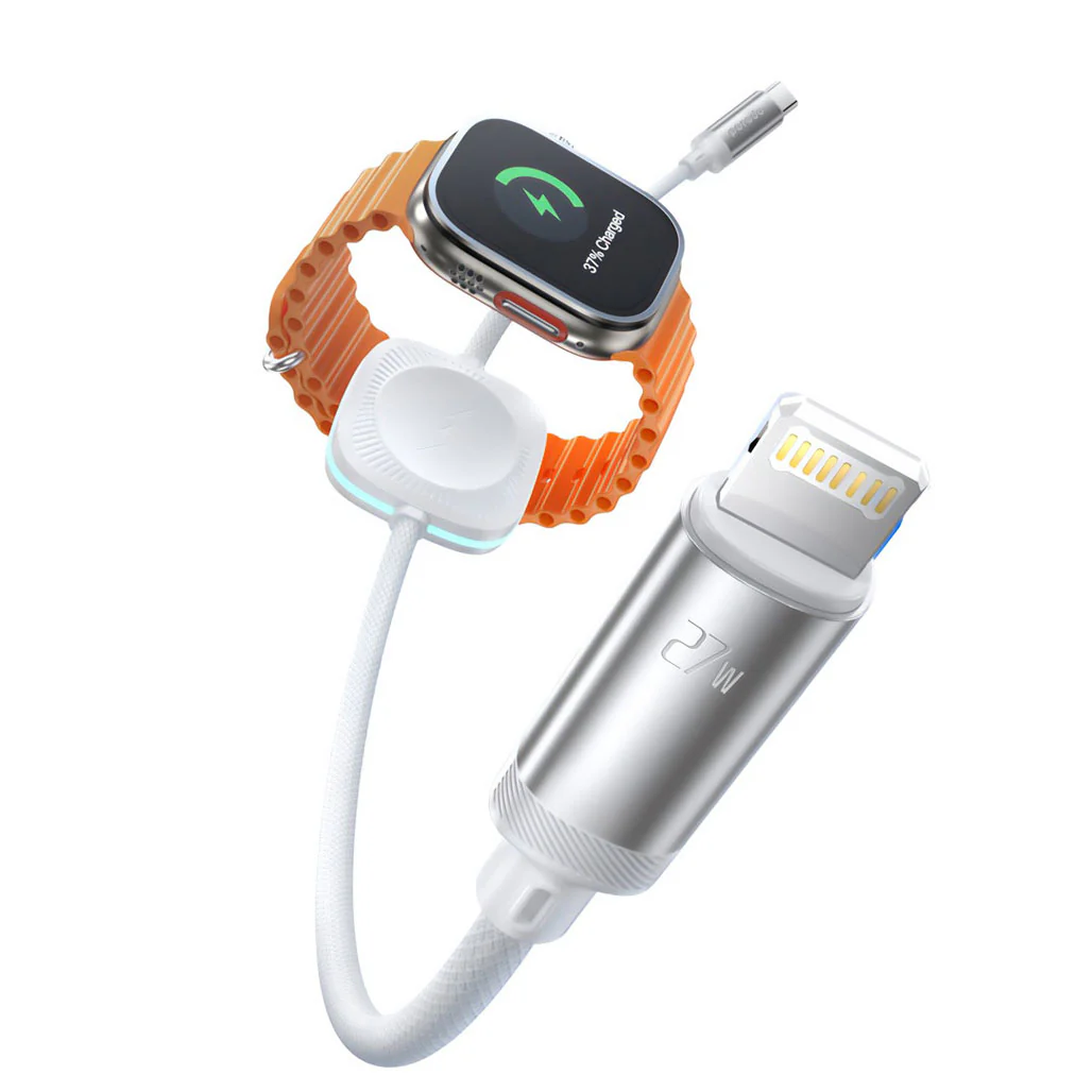Porodo 2 in 1 C-L 27W Cable with Wireless Watch Charger 1.2M- White | PD-2N1CLWC-WH - Image 4