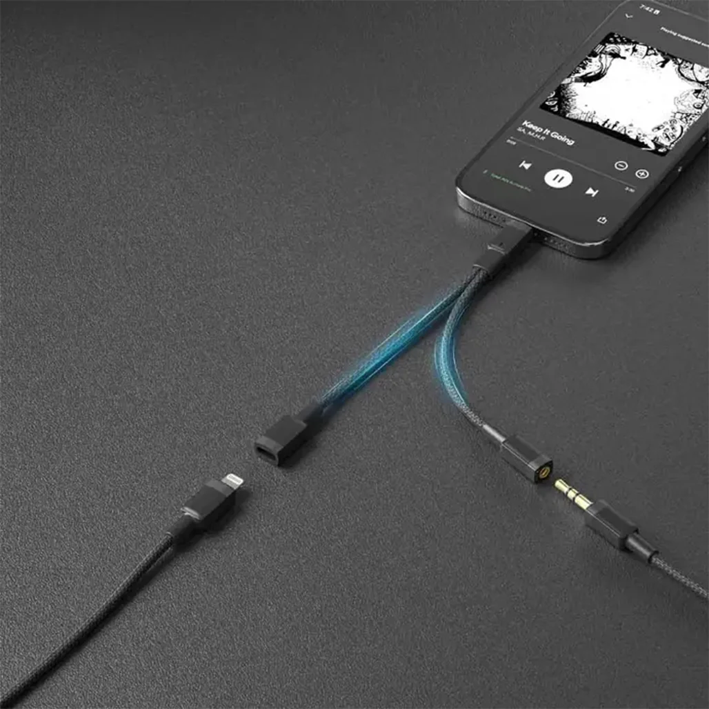 Porodo 2in1 Lightning to Lightning + 3.5 Jack Headphone and Charging Converter Adapter - Image 2