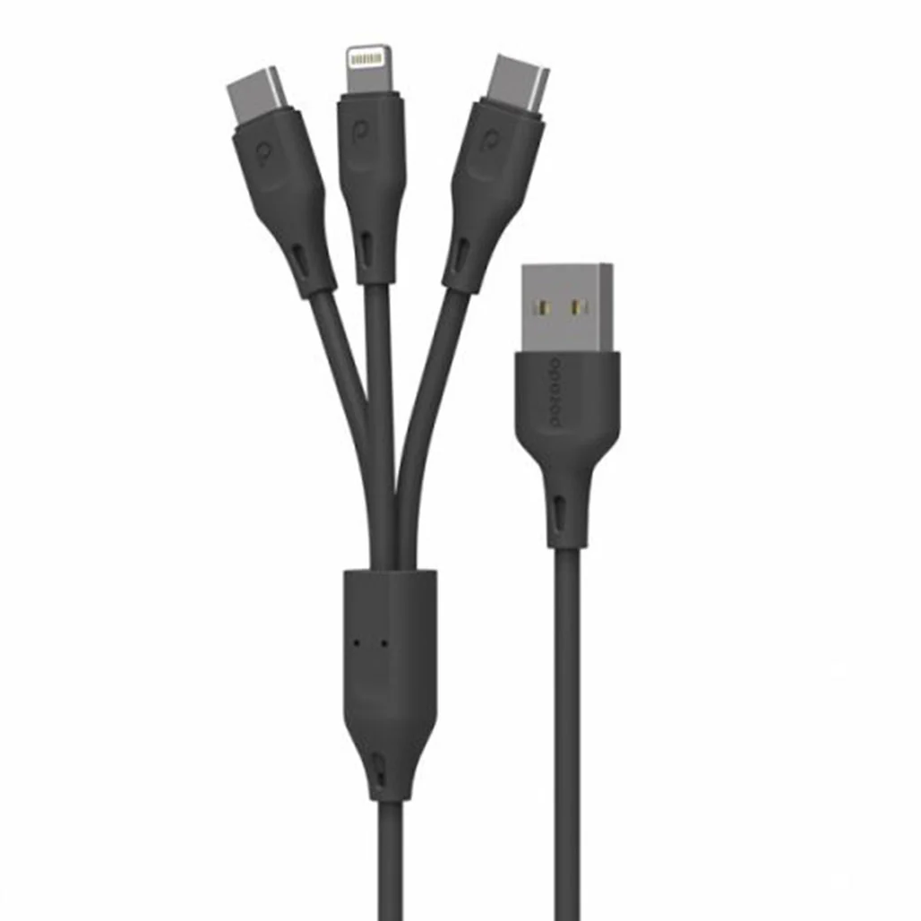 Porodo 3in1 USB Cable Lightning and Type-C - Durable Fast Charge and Data Cable