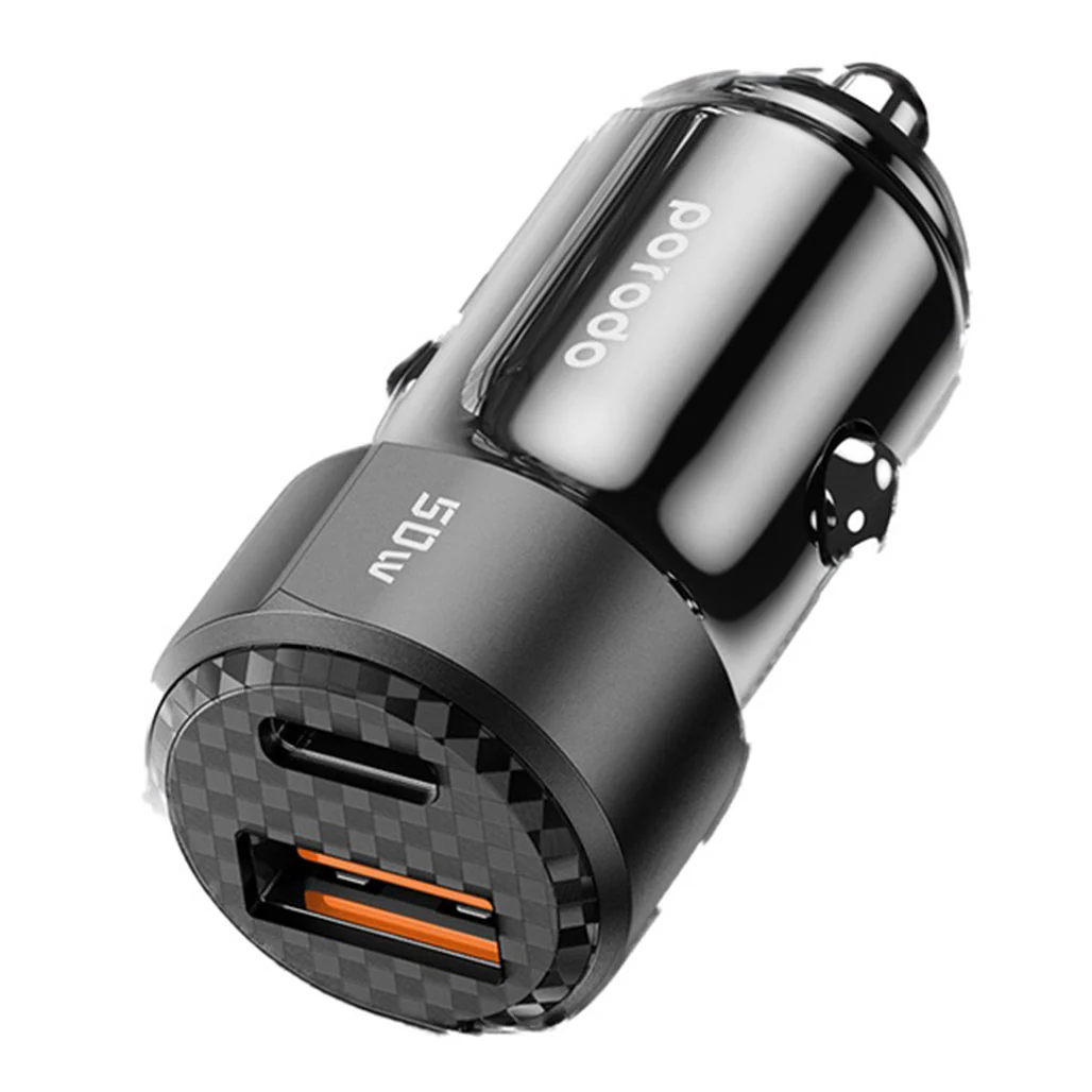 Porodo 50W Dual Port Car Charger PD 20W QC 30W with C to C Cable - Black - Image 2