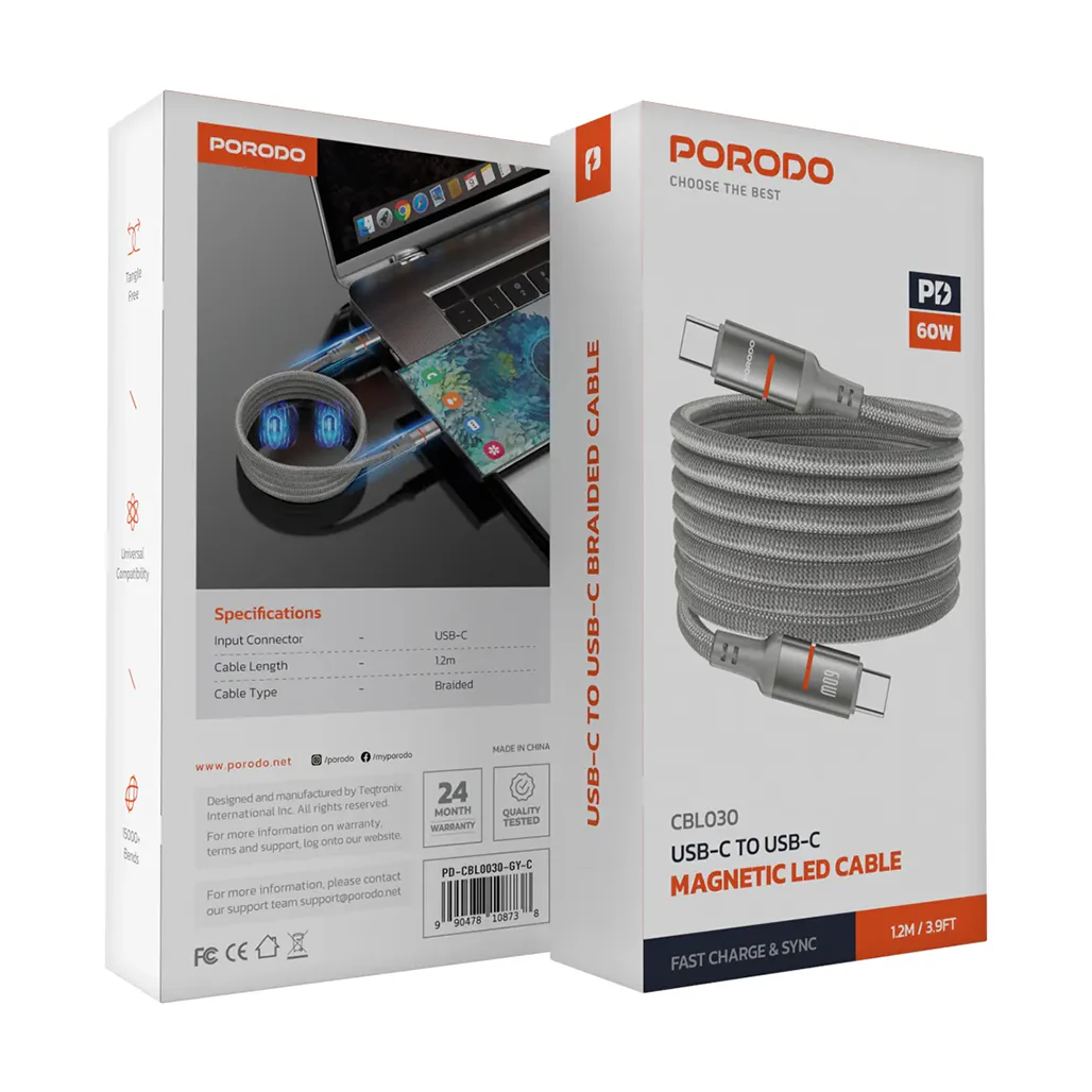 Porodo 60W Type-C to Type-C Magnetic Braided Cable - Image 2