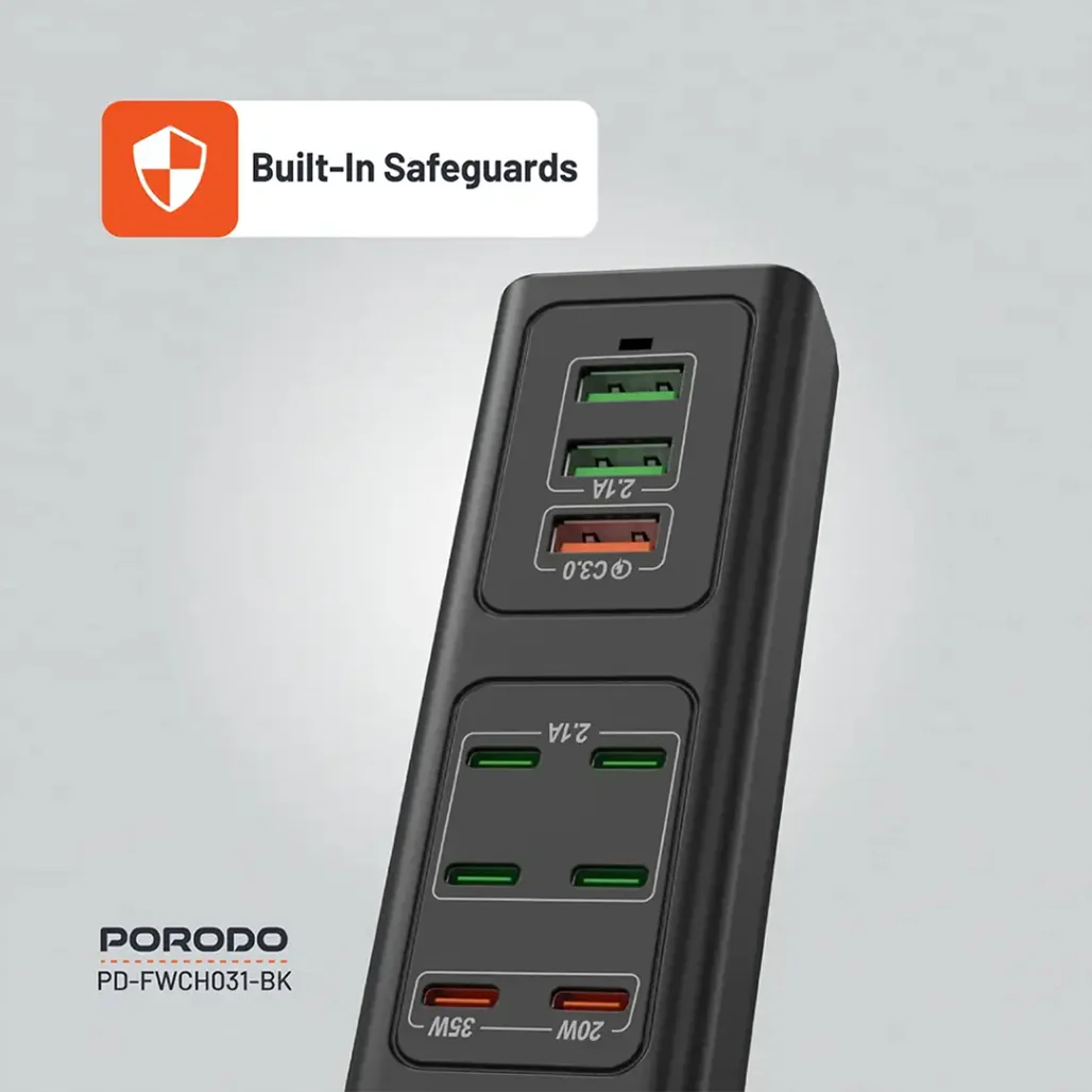 Porodo 85W Multi-Port USB Charging Hub - Fast Charging with 9 Ports, UK Plug, and 2M Cable - Image 5