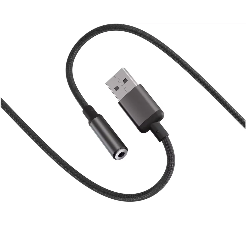 Porodo Audiolink Female 3.5mm Audio Jack to USB-A Adapter  | 10cm Cable Length - Black Color | (PDCBL0041BK) - Image 3