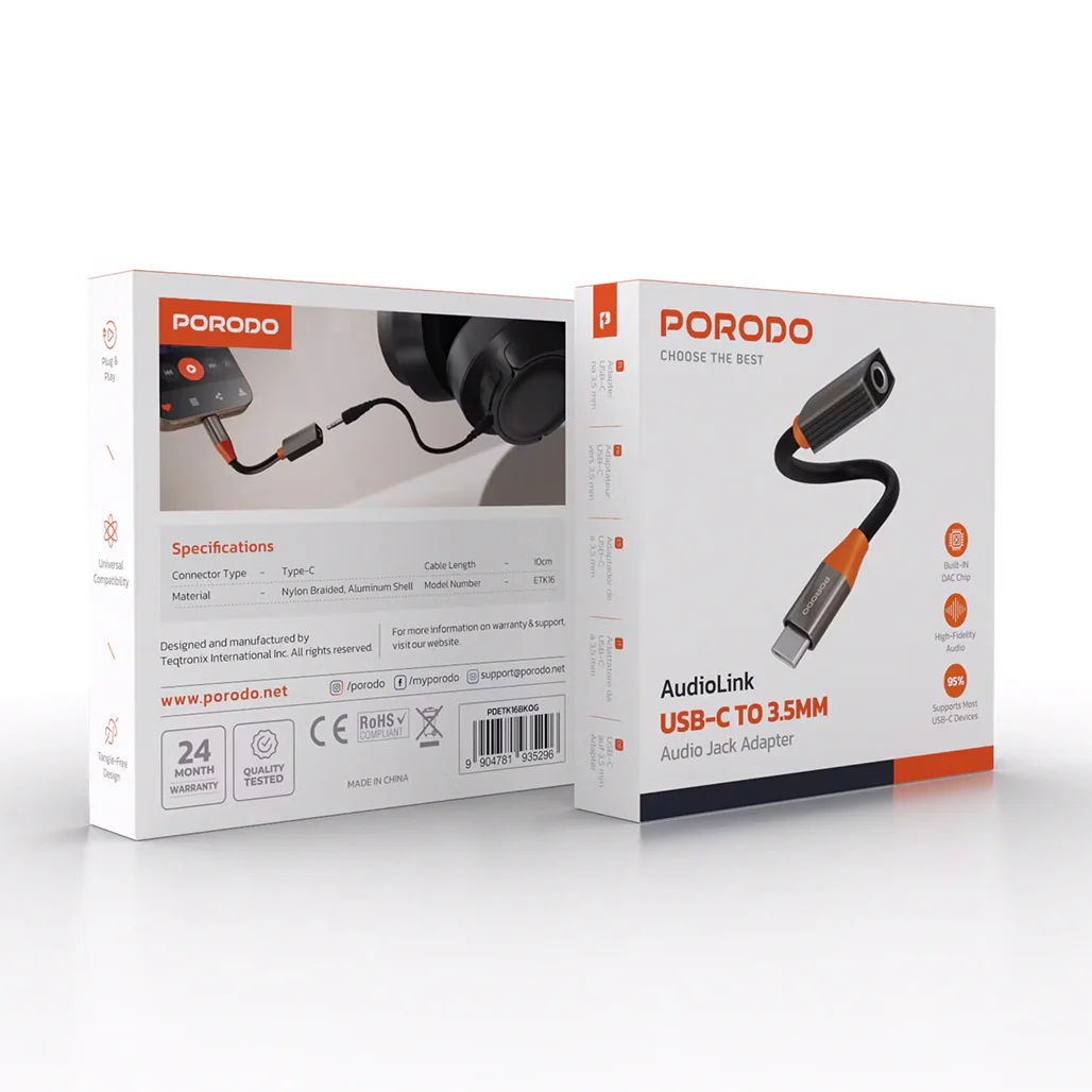 Porodo AudioLink USB-C to 3.5mm Adapter with DAC Chip - Image 2