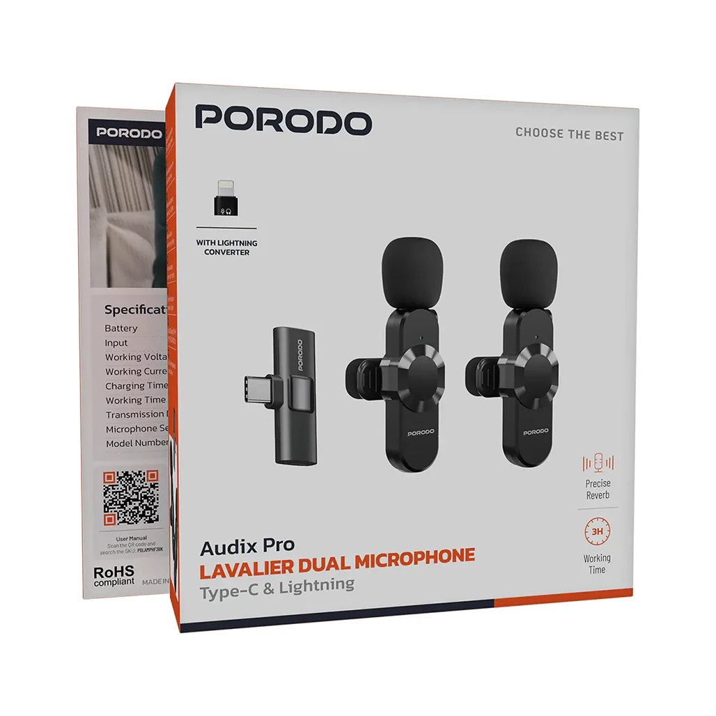 Porodo Audix Pro Lavalier Dual Microphone Type-C & Lightning - Image 4