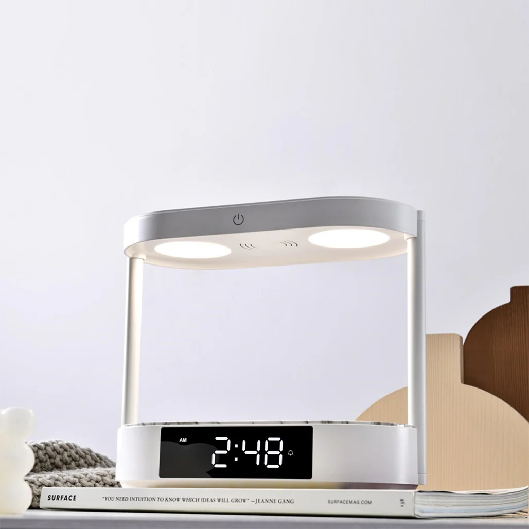 Porodo Bedside Lamp with Wireless Charging, Digital Alarm Clock, and Touch-Dimming - White - Image 4