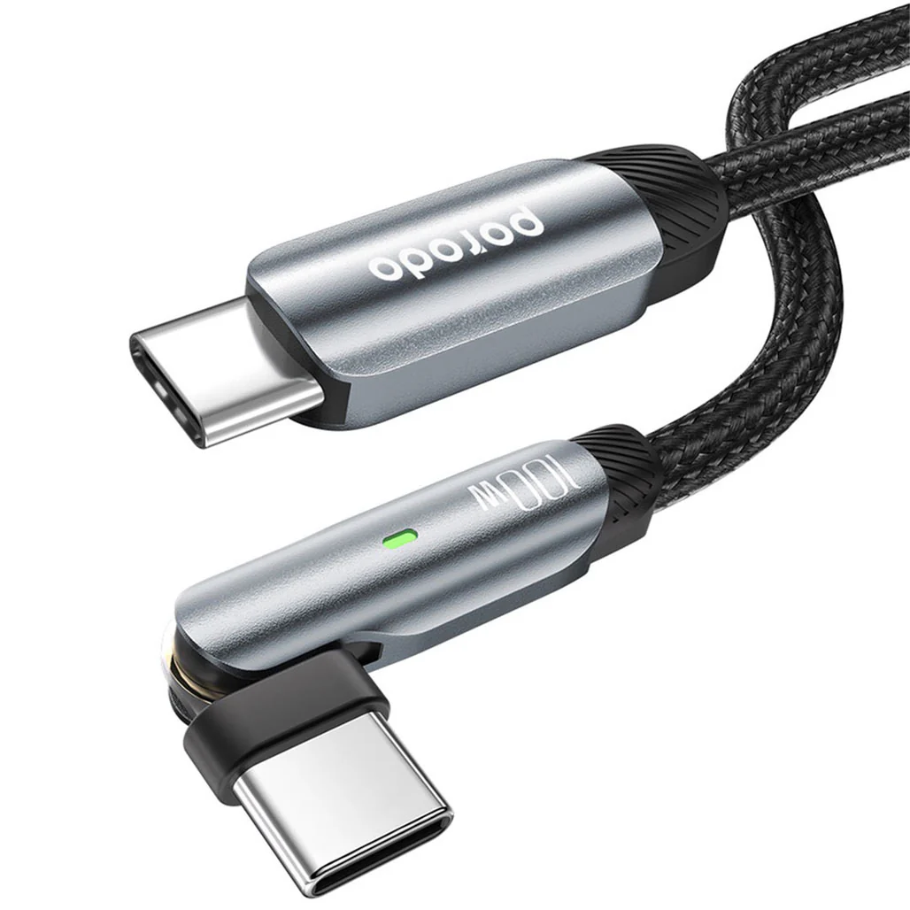 Porodo Braided 100W PD C to C Cable With Rotatable Head 1M - Grey - Image 3