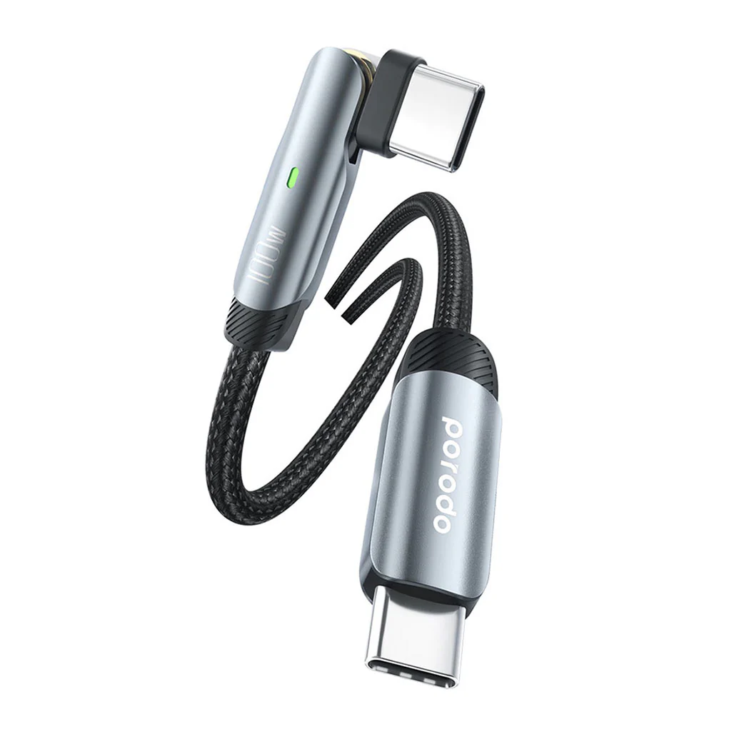Porodo Braided 100W PD C to C Cable With Rotatable Head 1M - Grey - Image 4