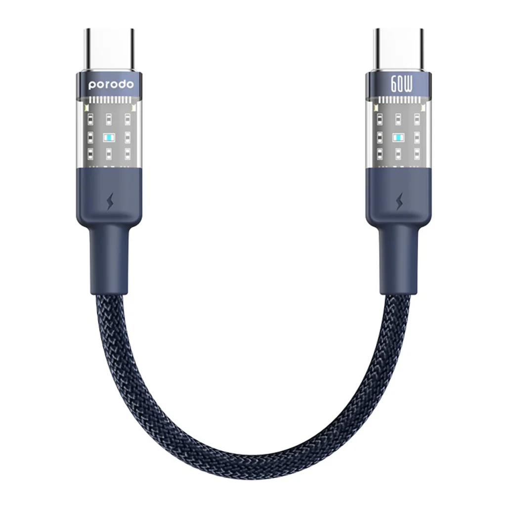 Porodo Braided 60W PD C to C Fast Charging Cable with Transparent Head 35cm