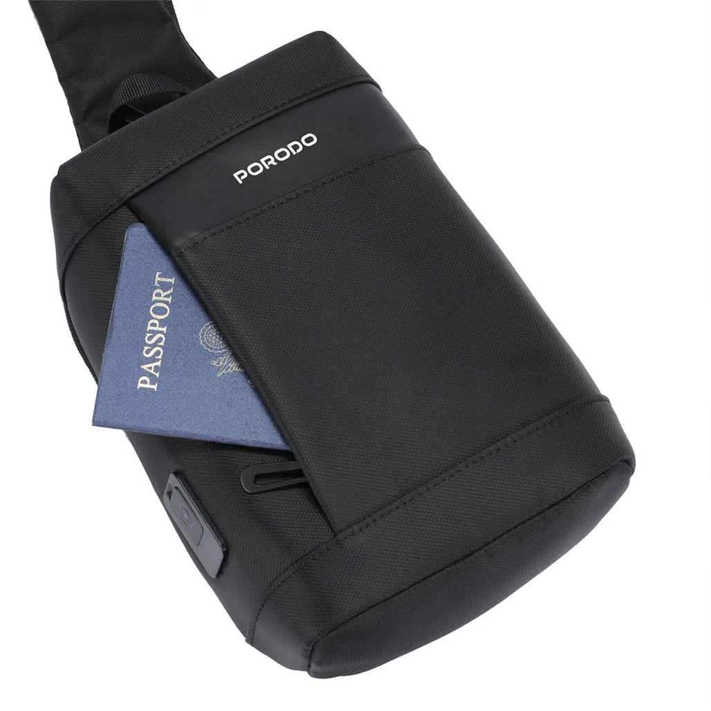 Porodo Crossbody Bag - Black | Water-Resistant, PD 40W Fast Charging, Adjustable Strap & Secure Storage - Image 2