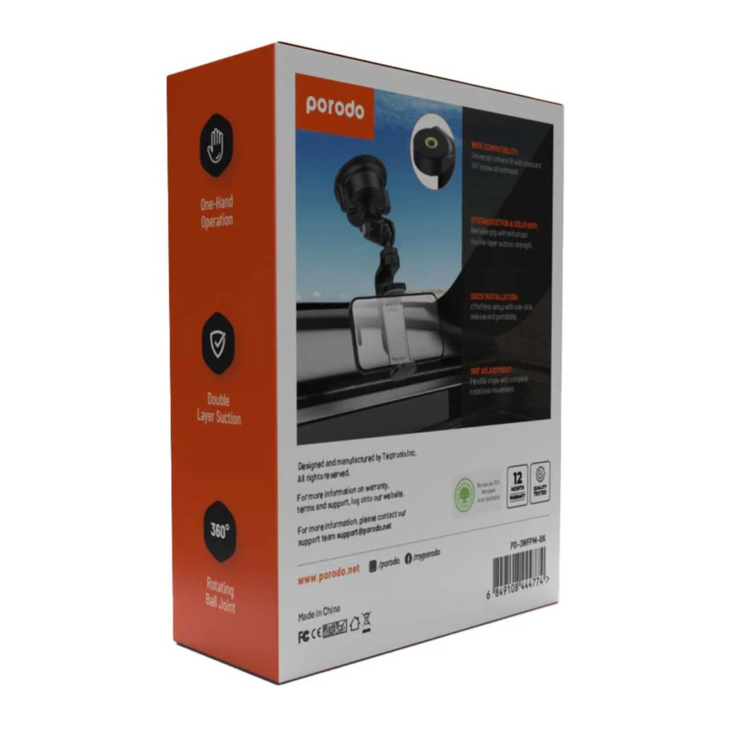 Porodo Dashboard Windshield Exterior Phone & Camera Mount – Secure, 360° Adjustable Device Holder with Strong Suction - Image 4