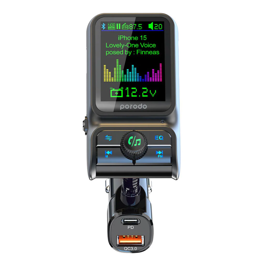 Porodo Dual Port Car Charger FM Transmitter PD 36W QC 18W - Black