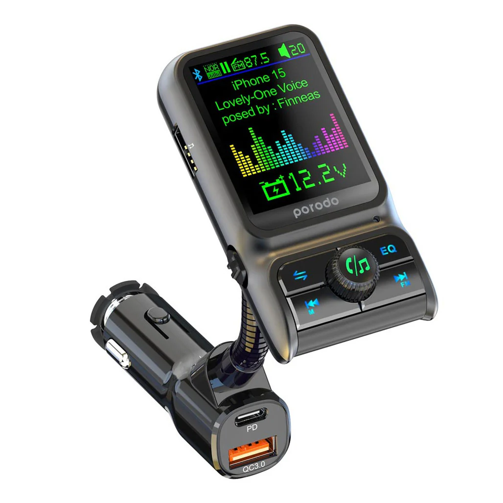 Porodo Dual Port Car Charger FM Transmitter PD 36W QC 18W - Black - Image 2