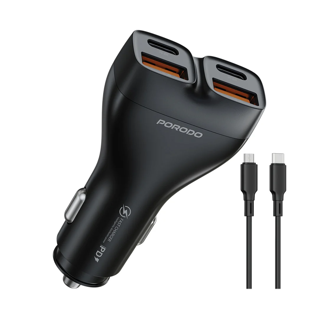 Porodo Dual Power Car Charger with USB-C to USB-C Cable - PDFWCH085CBK