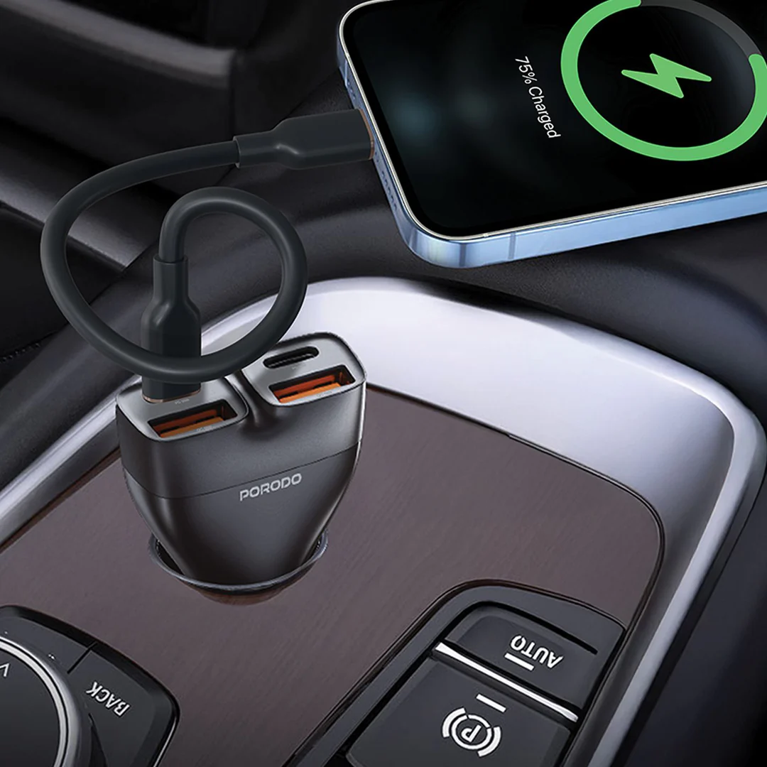 Porodo Dual Power Car Charger with USB-C to USB-C Cable - PDFWCH085CBK - Image 5