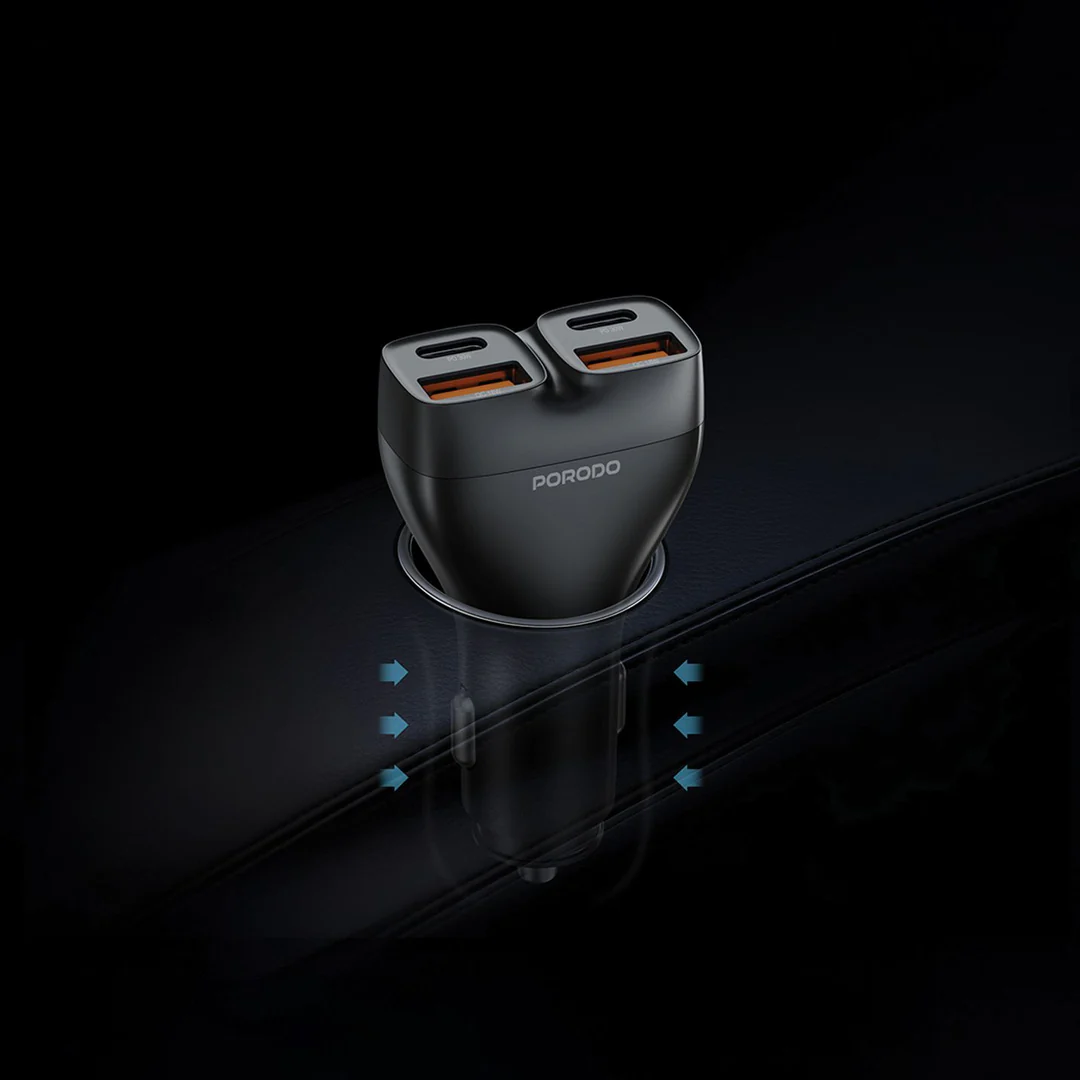 Porodo Dual Power Car Charger with USB-C to USB-C Cable - PDFWCH085CBK - Image 6