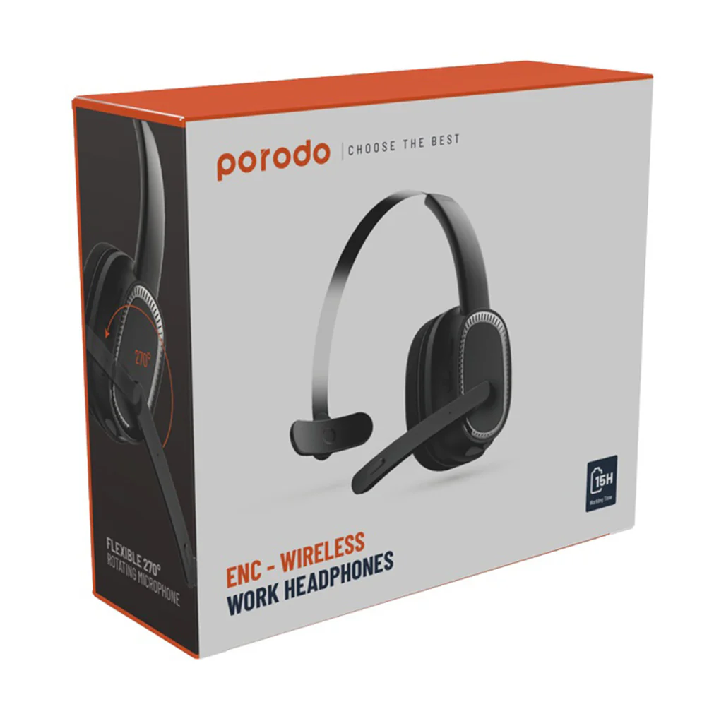Porodo ENC Wireless Work Headphone - Black - Image 4