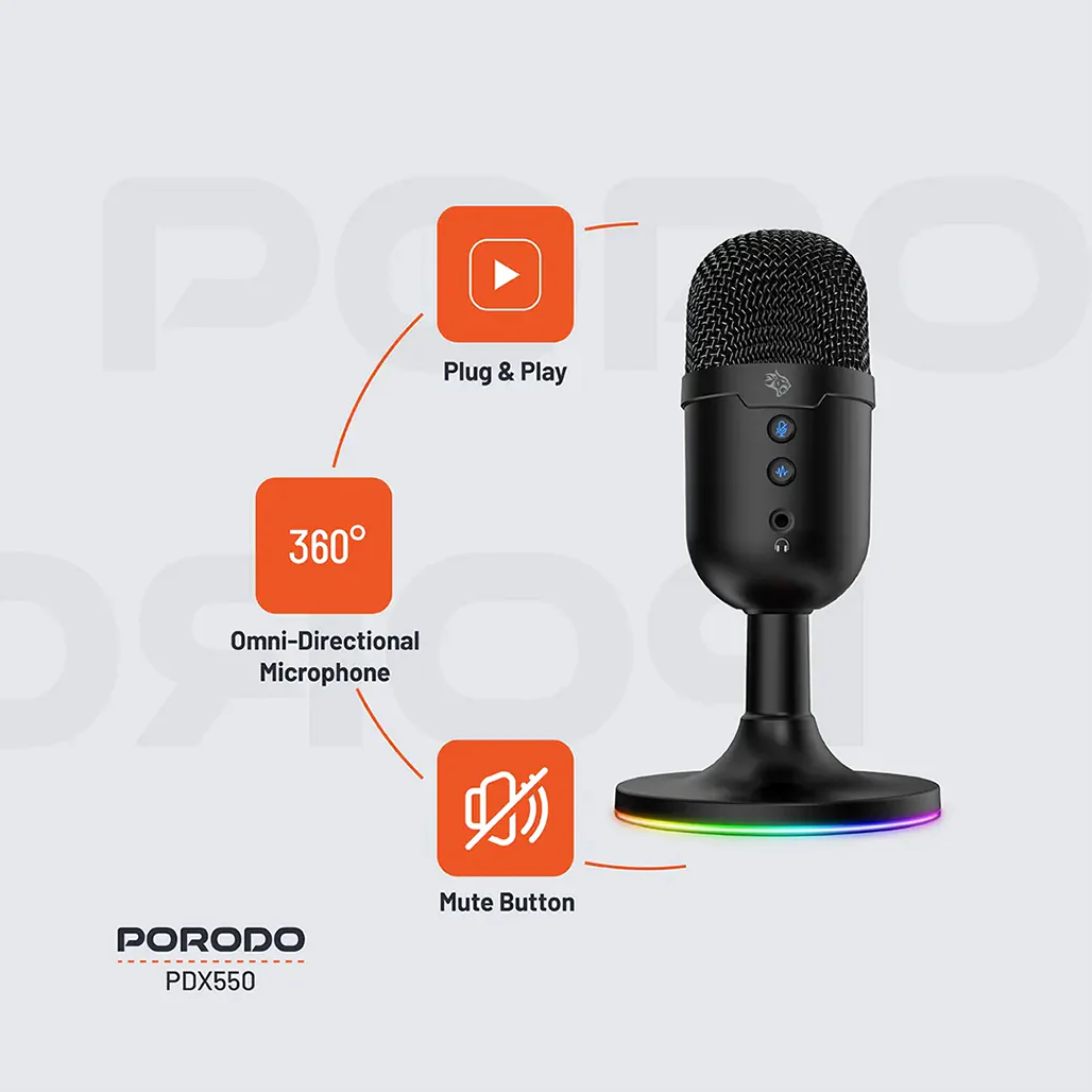 Porodo Gaming Omni-Directional USB Microphone - Black - Image 2
